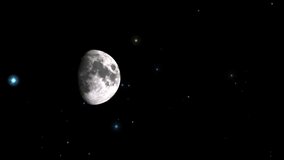 Hazy Moon in Starry Night Concept-H1 seen from space with realistic and natural moon and star effect animation.