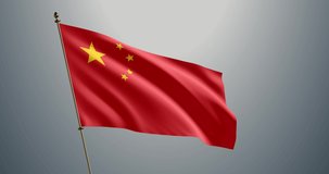 China realistic 3D waving flag in loop animated motion graphic video clip. Chinese wavy pennant on a flagpole with alpha channel (transparent elements)  