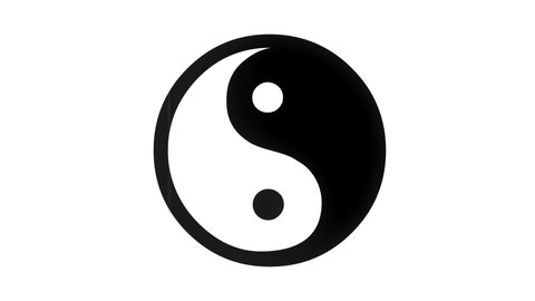 Black Yin Yang symbol on a white background with blinking old fashion retro cinema effect in seamless loop