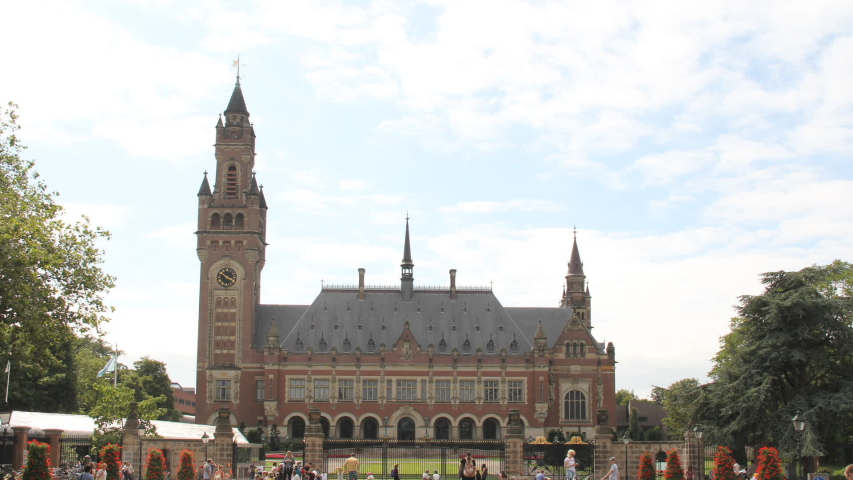 Time lapse of international court of justice The Hague - Peace Palace - zoom in. It houses the International Court of Justice and is a popular tourist attraction in the Netherlands.