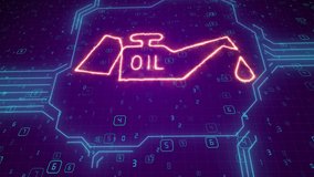 Oil level icon on a car dashboard. Futuristic anipmation. check engine for errors, instrument panel.Blinking and switching indicators of command center computer,processing data, AI. - Powered by Shutterstock - Get 15% off with code: PIKWIZARD15