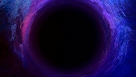 Ink water swirl. Big bang. Universe origin. Blue purple fog circle motion.