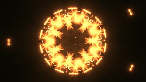 VJ Fractal kaleidoscopic background. Motion with fractal design on black background. Disco dinamic mandala spectrum lights concert spot bulb.