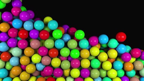 Many abstract colorful glossy balls fall, 3d rendering computer generated background