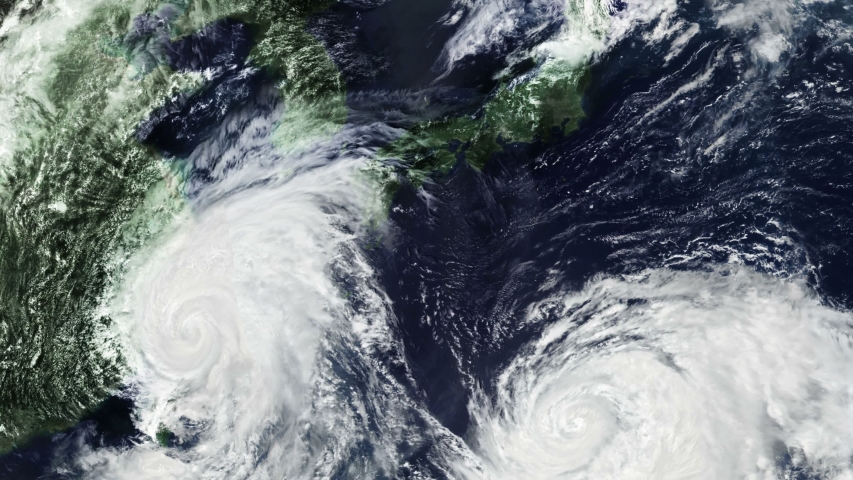 Typhoon Lekima hit China and Typhoon Krosa hit Japan, 195 km/h, August 10, 2019 -  3840x2160. Animation with an image of the public domain NASA imagery: it is requested that you credit