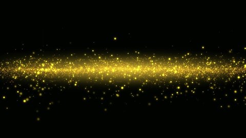 Christmas background of sparkling golden particles flying away from the center, wave of particles, looped video.