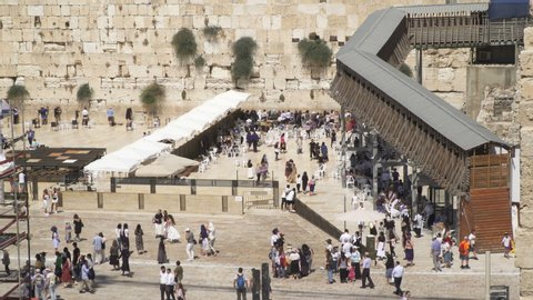 Jerusalem, Israel - 15 July 2019: a sacred site of Jewish womens prayers Orthodox people near Western Wall    in the old city ,Famous touristic place Overview of the Western Wall. Editorial