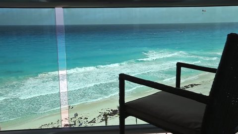 View from luxury resort balcony on caribbean sea beach
