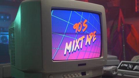 90S MIXTAPE title on Old Computer - TV Screen