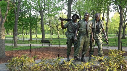 WASHINGTON, D.C. / USA - APRIL 21, 2019:
The Three Servicemen statue in the National Mall park. 