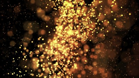 gold shiny sparkling particles move in a viscous liquid. It is bright festive background with glittering particles depth of field, bokeh and luma matte as alpha channel. 4k 3d animation v67