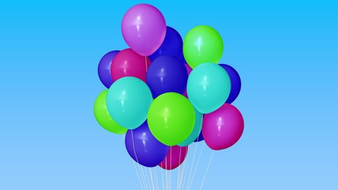 A bunch of colorful helium balloons. 3D animation