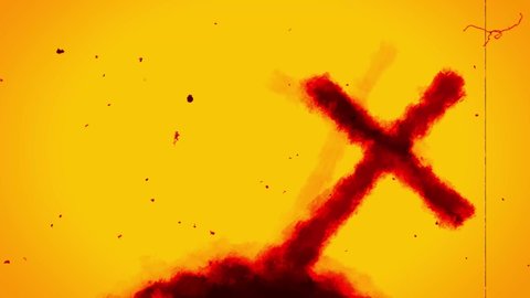 Evil dead man tears his face and screams. Zombie hands stretching. Creepy tree with grave cross. Orange color background. Vj looped animation in genre of horror.