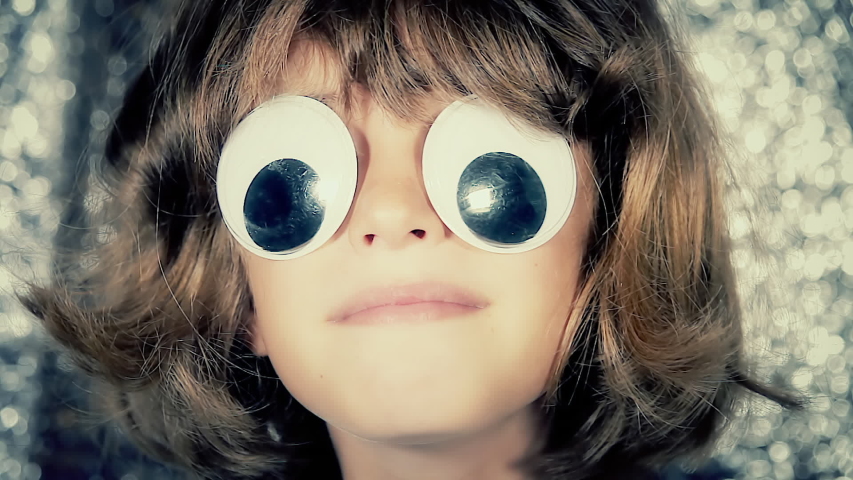 Little Girl Funny Big Googly Eyes Stock Footage Video (100
