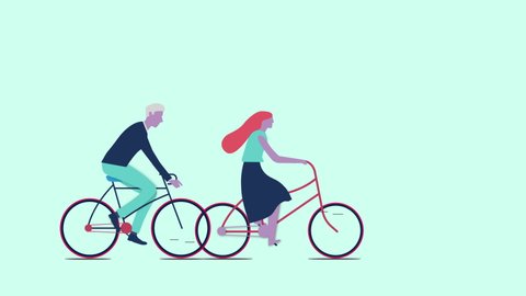 Color flat character A Man and a Woman ride a bicycle. Cycle Character Animation