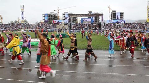 Opening ceremony of the 2009 Naadam Festival, a traditional type of festival in Ulaanbaatar, Mongolia, 11 July, 2009