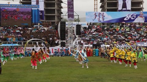 Opening ceremony of the 2009 Naadam Festival, a traditional type of festival in Ulaanbaatar, Mongolia, 11 July, 2009