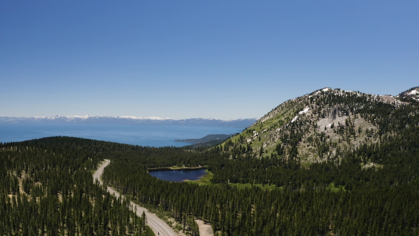 Aerial Fly Over Approaching Lake Tahoe Nevada