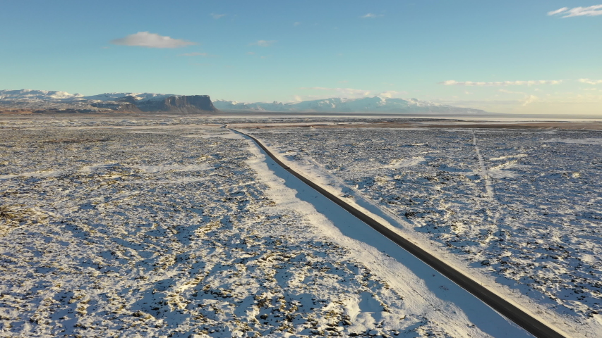 Wide-angle landscape of the fields and mountains in Iceland image ...