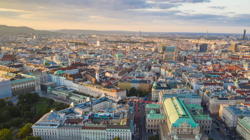 sunset sky vienna city center aerial panorama 4k timelapse austria