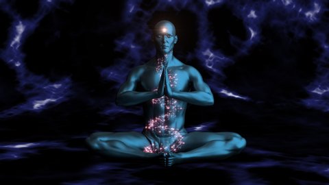 The Minds Eye: A computer generated man meditating.