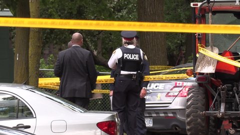 Toronto, Ontario, Canada August 2019 Toronto police at shooting murder crime scenes in city