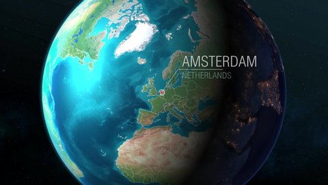 Netherlands - Amsterdam - Zooming from space to earth