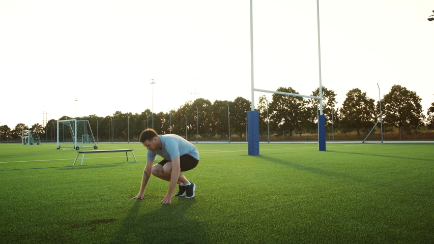 Man Burpee at Stadium. Street Workout