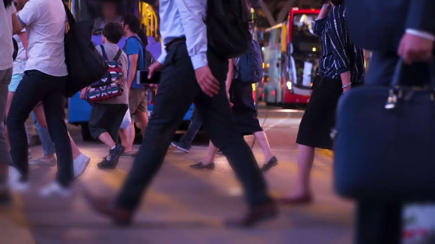 Slow moving unrecognisable people at rush hour. Urban city life scene. Crowded crosswalk Anonymous crowd of pedestrians Royalty-Free Stock Footage #1035136790