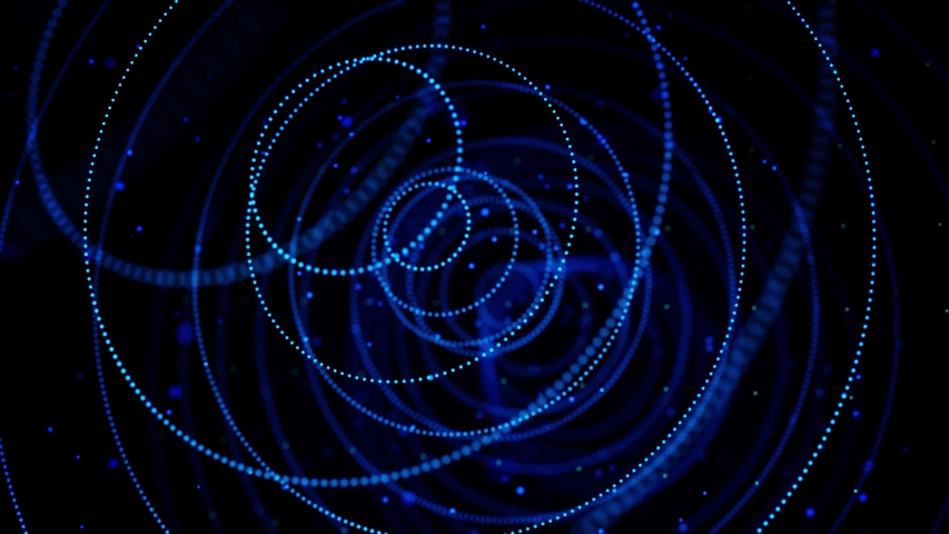 Abstract glowing dots forming tunnel of blue circles. Animation. 3D circles of small particles moving one by one on black background, seamless loop. | Shutterstock HD Video #1035138440
