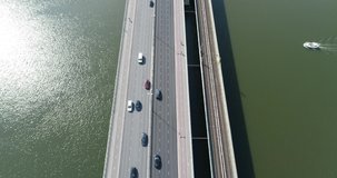 Aerial view of traffic on the freeway Itavayla on a sunny day in Helsinki, Finland.  Shot on drone. 