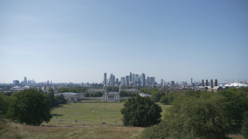 A London overlook from a hill in Greenwich park.
