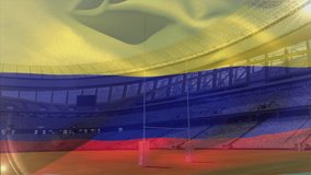 Animation of a blowing Colombian flag in front of a sports stadium - Powered by Shutterstock - Get 15% off with code: PIKWIZARD15