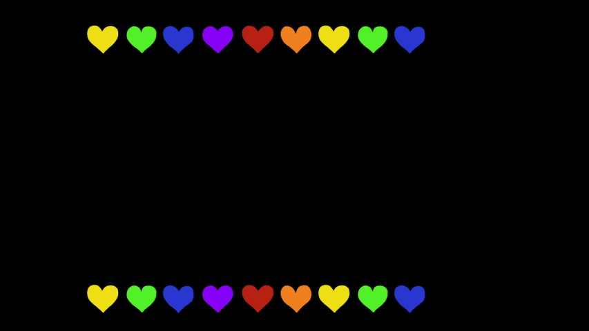 2d hand drawn animation. Frame of rainbow hearts. Isolated on black | Shutterstock HD Video #1035165332