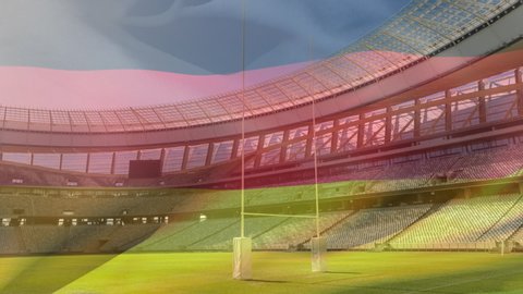 Animation of a blowing German flag in front of a sports stadium