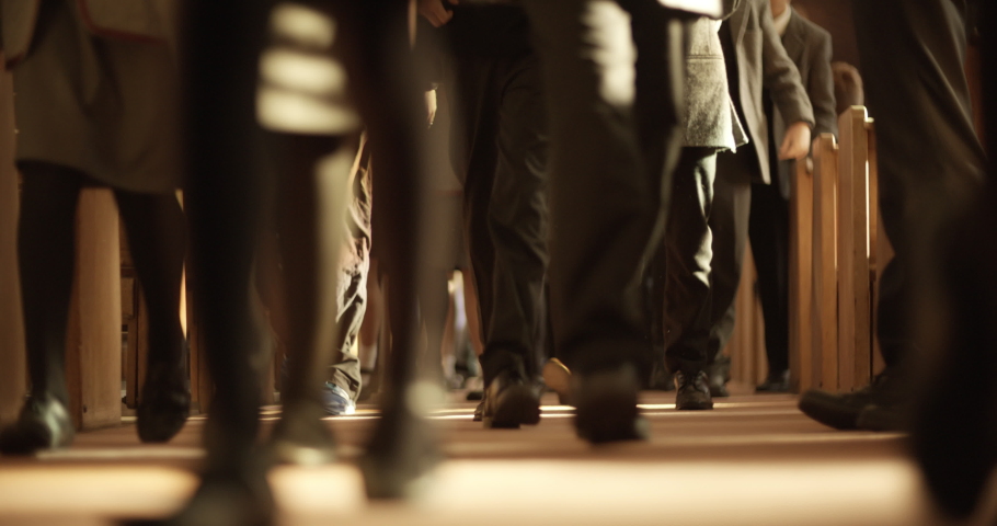 School Children walking down aisle of Church hall | Shutterstock HD Video #1035177275