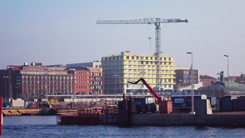Helsingborg / Sweden - 01 26 2017: Construction in Helsingborg harbor.