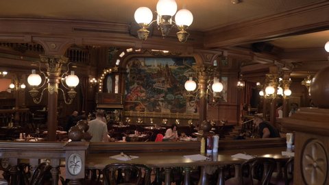 paris / France - 05 05 2019: Paris, France, May 5,2019 - Inside an Old Wild West Restaurant with people