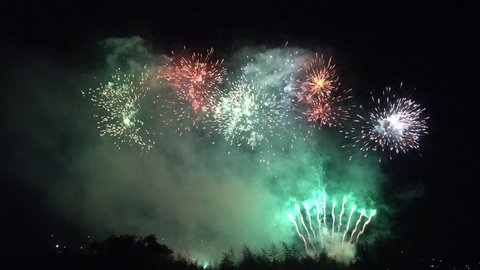 Okayama, Japan – 11 August: Japanese traditional fireworks festival in 2019.