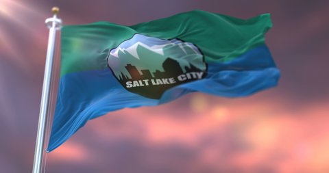 Flag of Salt Lake at sunset, city of Utah in United States of America - loop