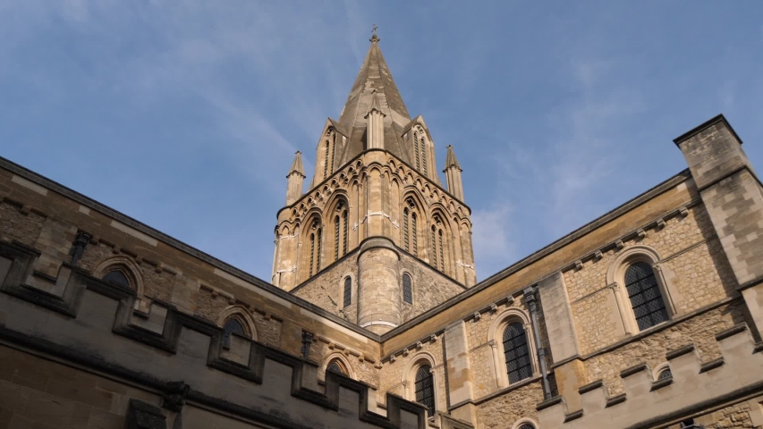 Footage of Christ Church tower college in Oxford England.