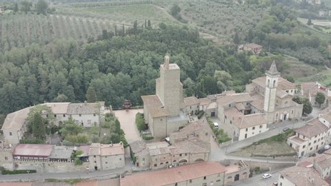 aerial view of the medieval town of vinci. leonardo da vinci's birthplace. dlog-m color 2019