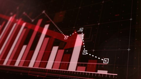 Beautiful 3D animation of a red bar graph fall down following the arrow, ultra HD 4K