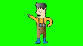 animated repair man character . green screen 2D animation