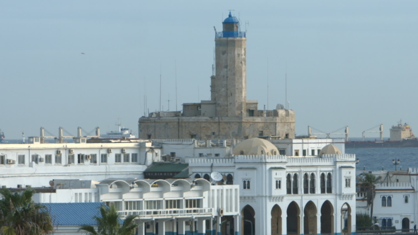 Ancient lighthouse at seashore in algeria