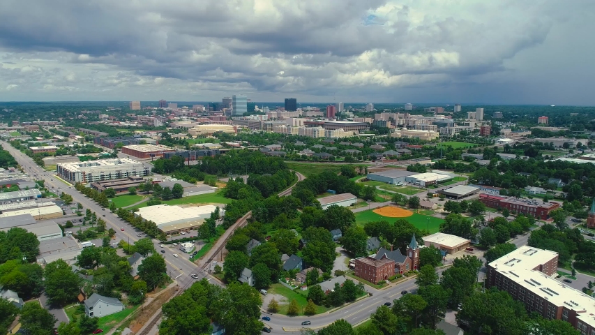 Wide shot of downtown Columbia from Huger St.