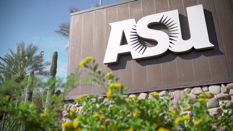 Tempe, Arizona - August 4 2019: Arizona State University ASU sign with greenery