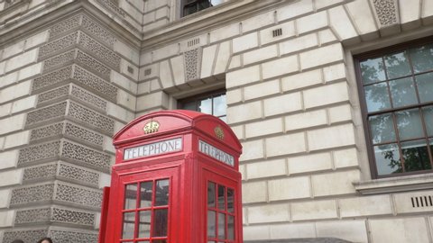 London / United Kingdom (UK) - 05 19 2019: Classic Red Telephone Box In Westminster, London, UK. 19 May, 2019