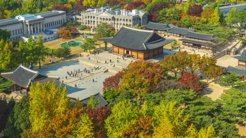 Autumn of Deoksugung Palace in Seoul City,South Korea.Timelapse 4k