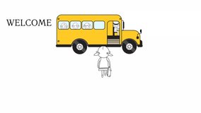 Little girl waiting for school bus and waiving her hand. Yellow schoolbus arriving and driving to school - Powered by Shutterstock - Get 15% off with code: PIKWIZARD15